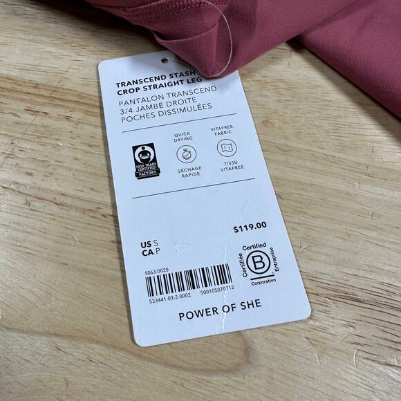 Athleta Transcend Stash Crop Straight Leg Berry Rose Women's Size Small NWT - Picture 7 of 11